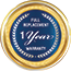 A picture of a 1 year warranty badge.