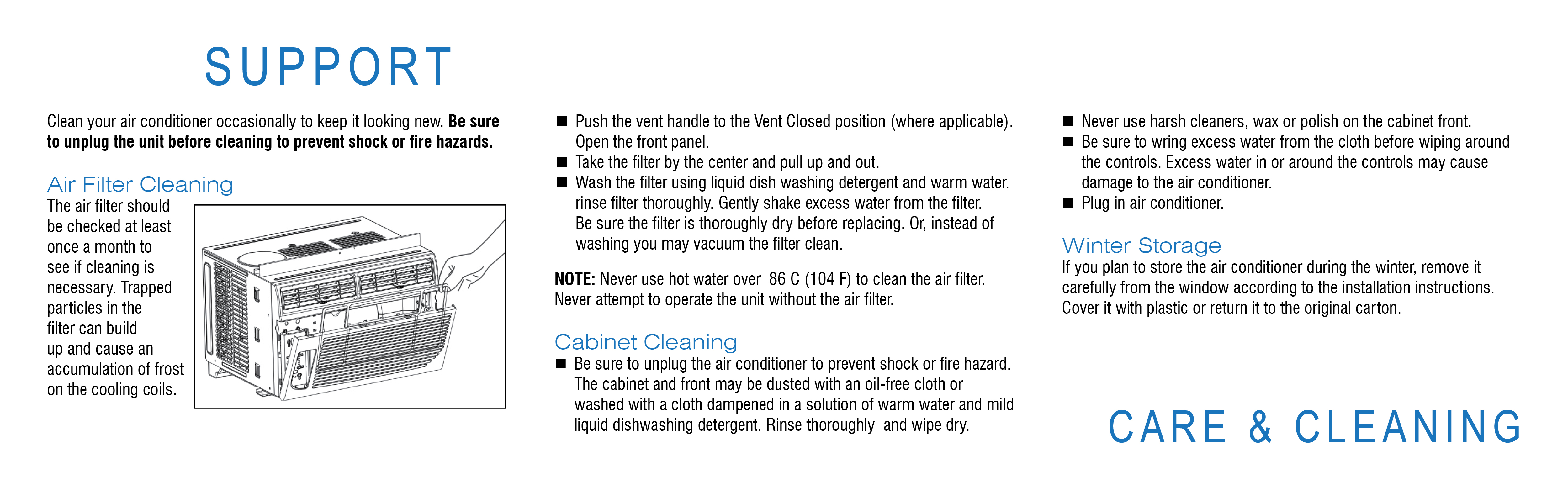 A picture showing care and cleaning instructions